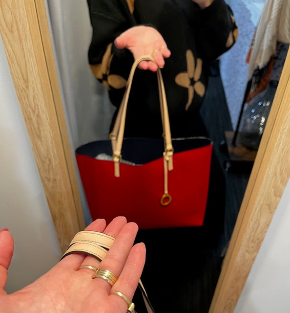 Oroton red and navy tote
