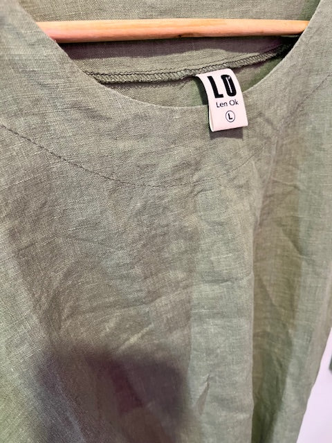 Lo Len ok sage linen dress Large