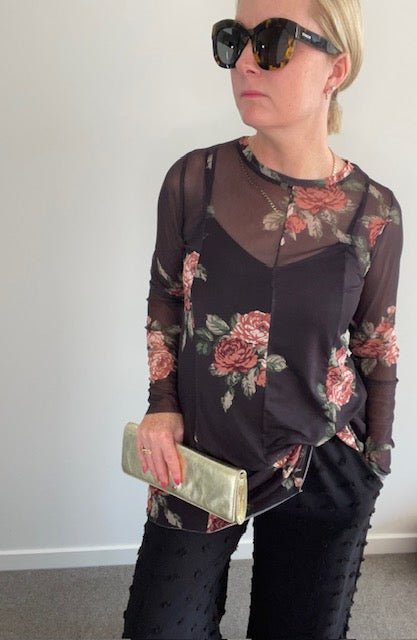 Floral mesh top/8-10