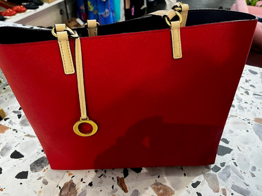 Oroton red and navy tote