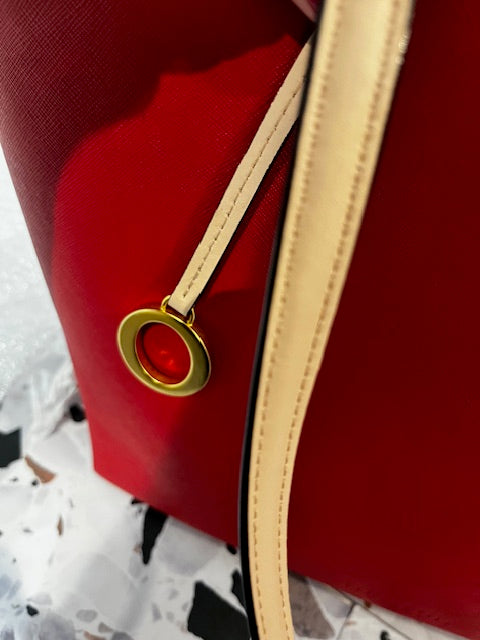 Oroton red and navy tote