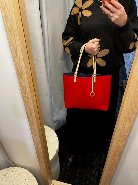 Oroton red and navy tote