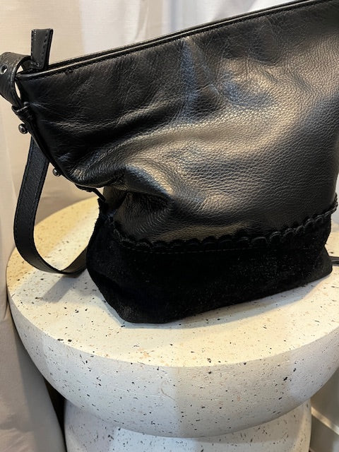 soft leather bucket bag black