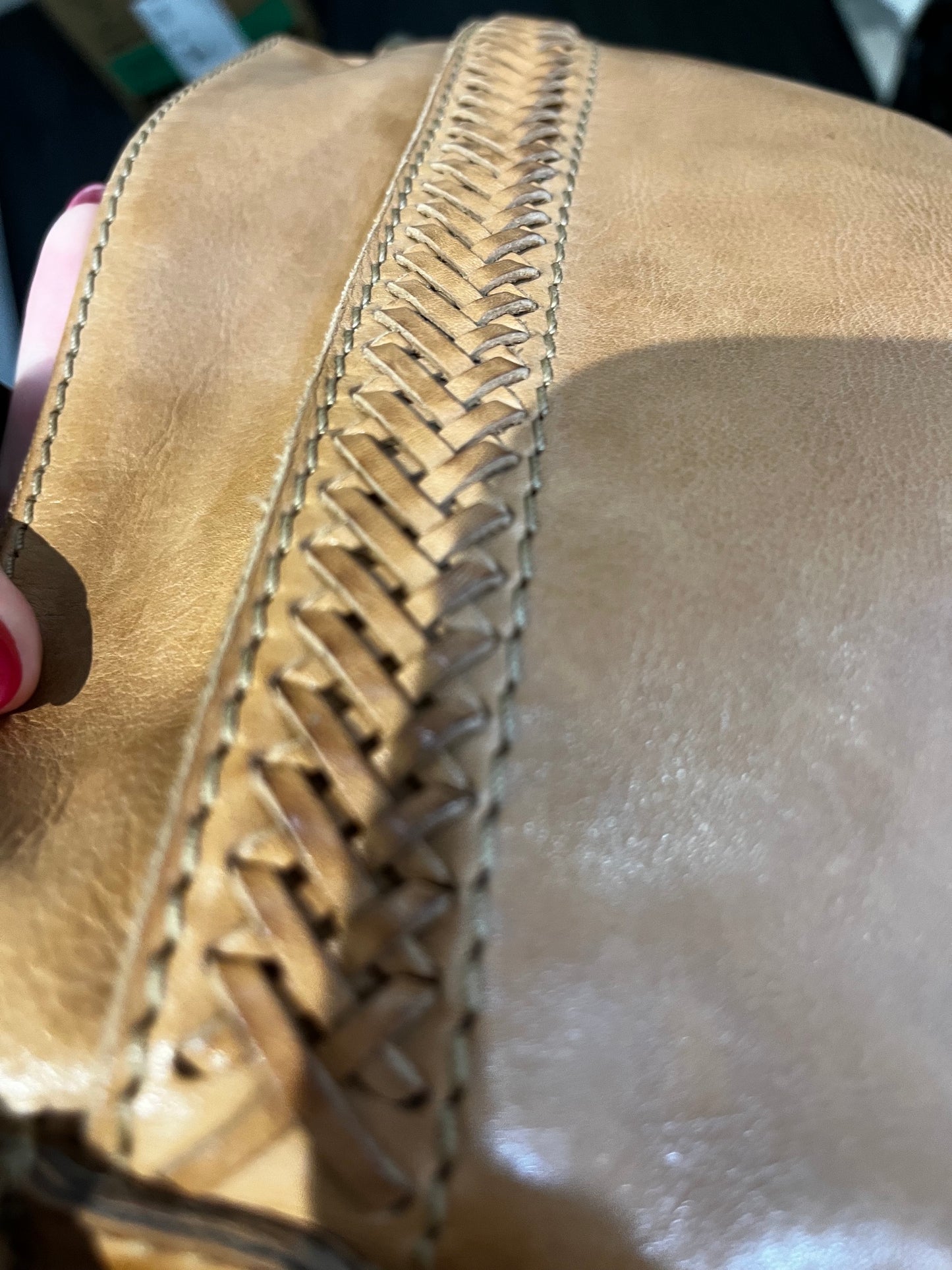 Evity leather side hung bag tan