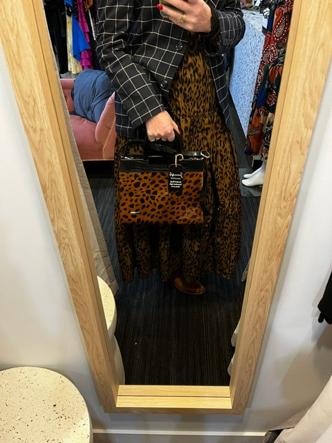 seranade cow hide print bag