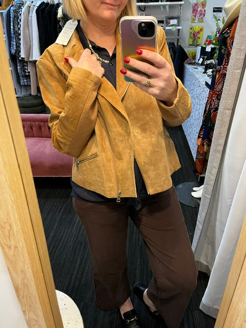 leather suede jacket with rib sleeve 14