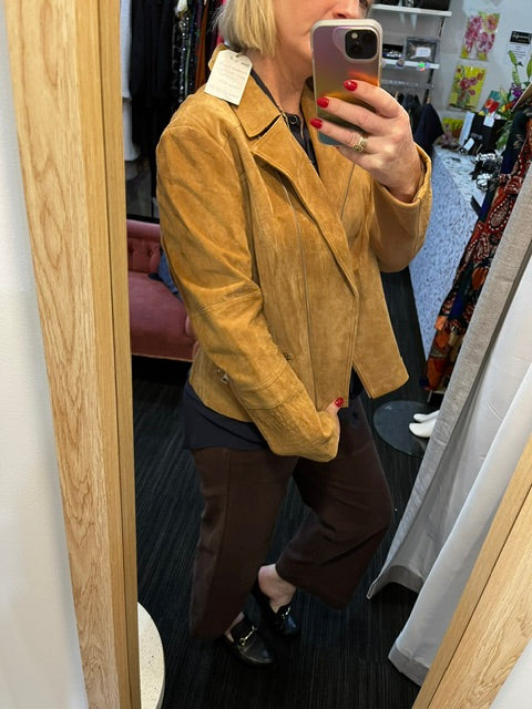 leather suede jacket with rib sleeve 14
