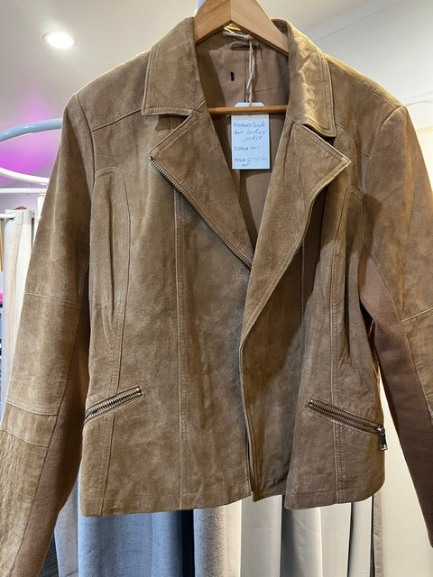 leather suede jacket with rib sleeve 14