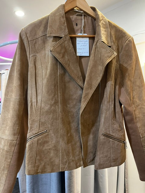 leather suede jacket with rib sleeve 14