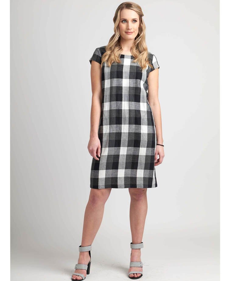 Preen linen cheq dress w pockets 10