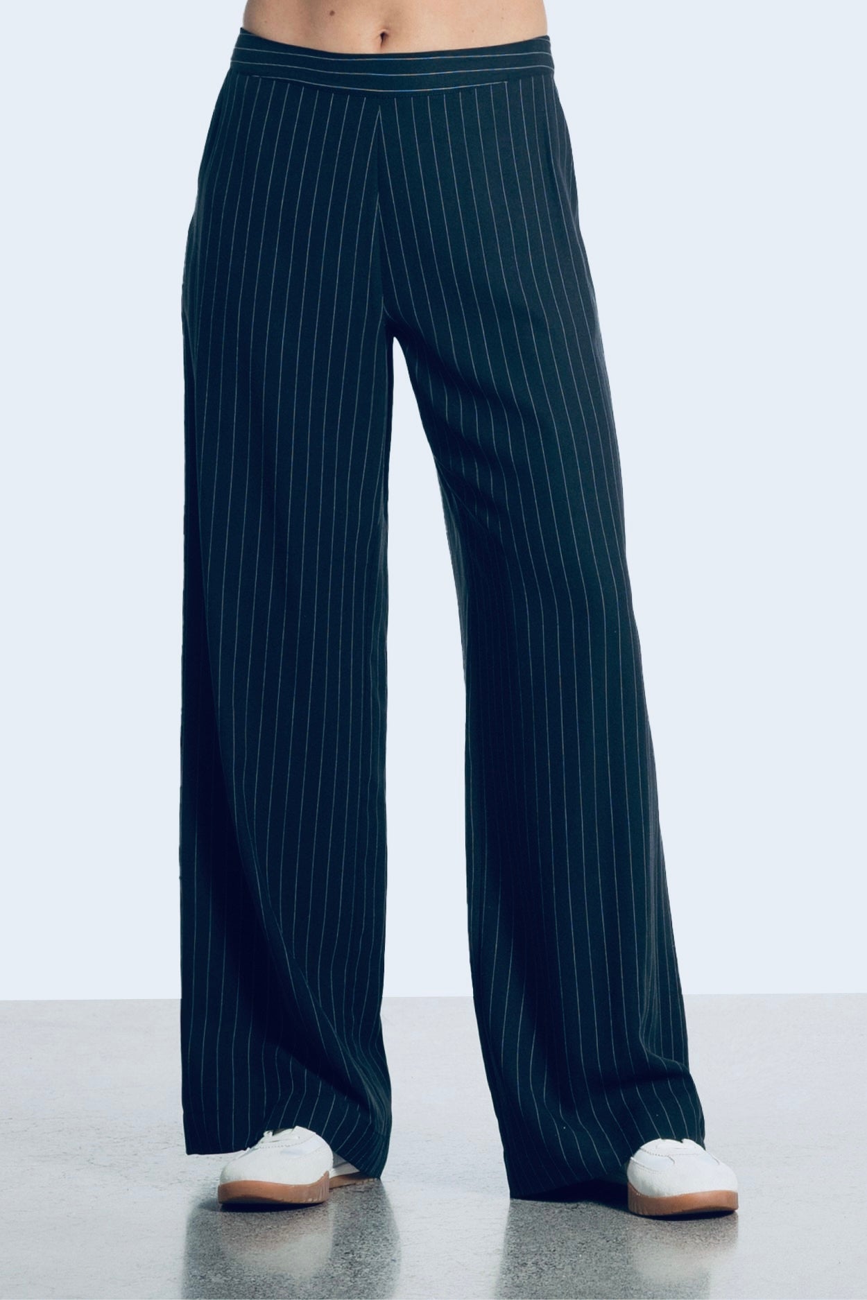 Repertoire drapey navy pinstripe pant 16