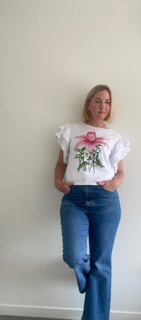 Coop white frill crop tee