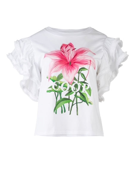 Coop white frill crop tee